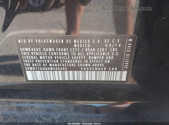 3VWH17AU8HM506465 2017 VOLKSWAGEN GOLF Black Շարժիչի բաժամունքի տեսք