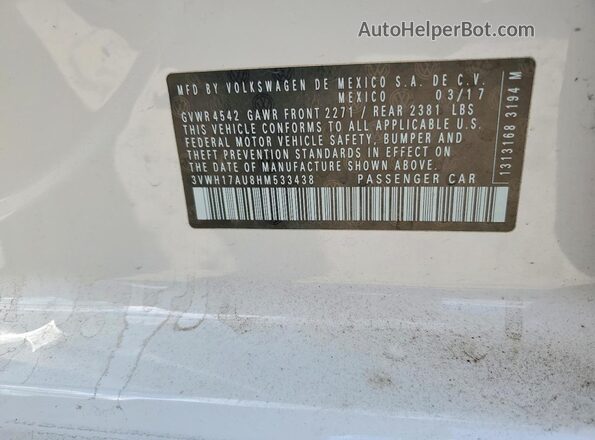 3VWH17AU8HM533438 2017 VOLKSWAGEN GOLF White Շարժիչի բաժամունքի տեսք