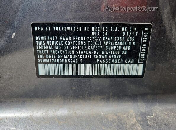 3VWM17AU0HM524215 2017 VOLKSWAGEN GOLF Серый 