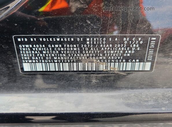 3VWN57BU5LM020971 2020 VOLKSWAGEN JETTA Black Вид підкапотного простору