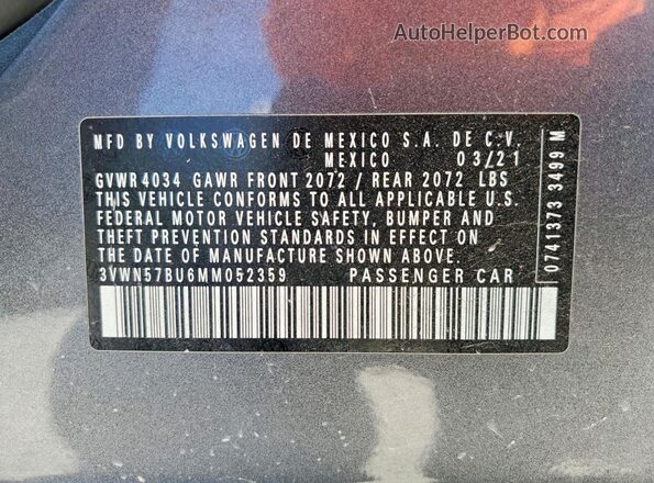 3VWN57BU6MM052359 2021 VOLKSWAGEN JETTA Gray Շարժիչի բաժամունքի տեսք