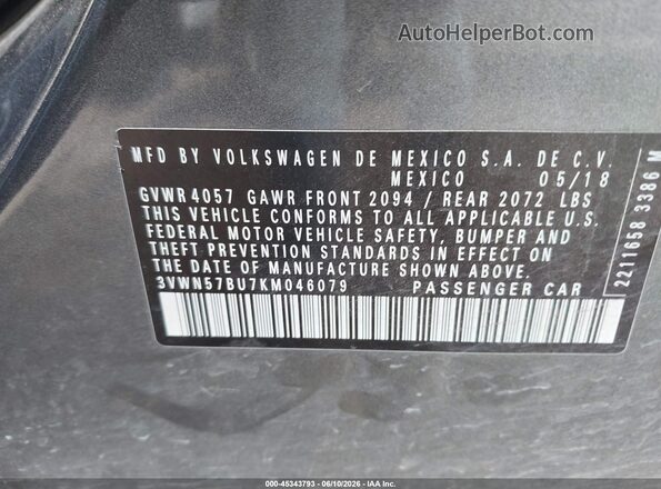 3VWN57BU7KM046079 2019 VOLKSWAGEN JETTA Silver Engine compartment view