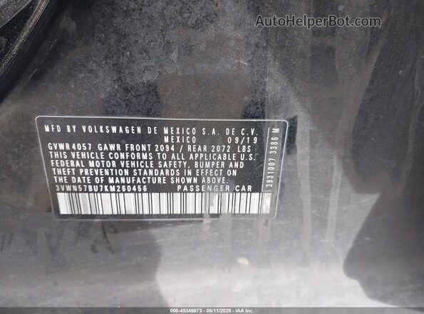 3VWN57BU7KM260456 2019 VOLKSWAGEN JETTA Black Շարժիչի բաժամունքի տեսք