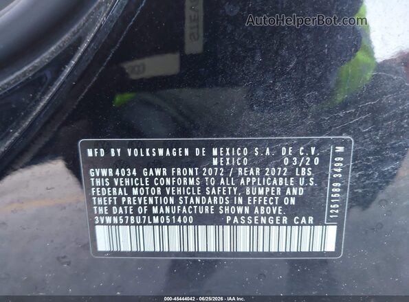 3VWN57BU7LM051400 2020 VOLKSWAGEN JETTA Black Вид підкапотного простору