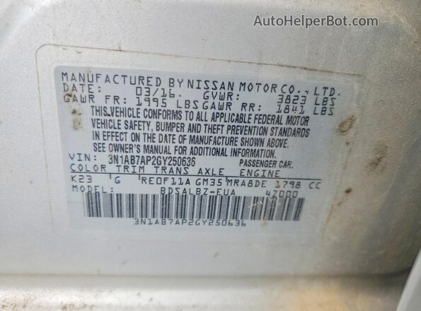 3N1AB7AP2GY250636 2016 NISSAN SENTRA Silver 