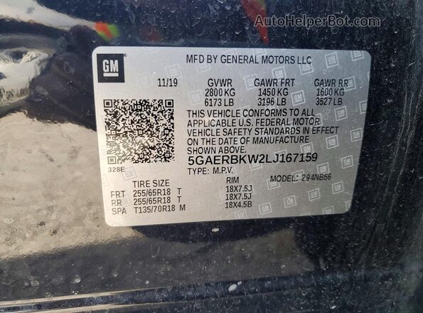 5GAERBKW2LJ167159 2020 BUICK ENCLAVE Black 360 interior view