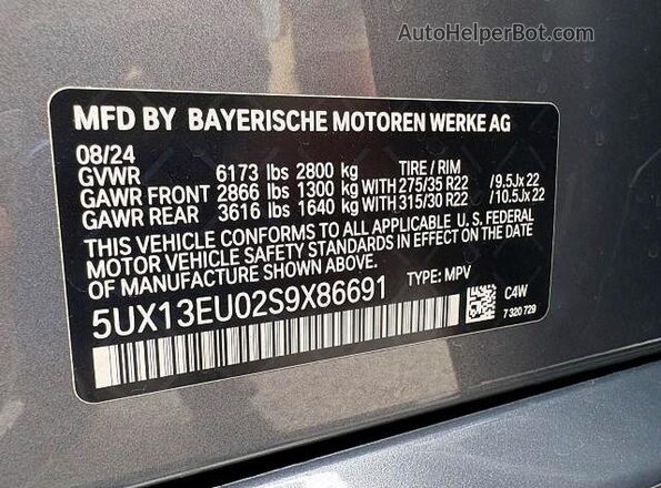 5UX13EU02S9X86691 2025 BMW X5 Серый Вид задней части салона