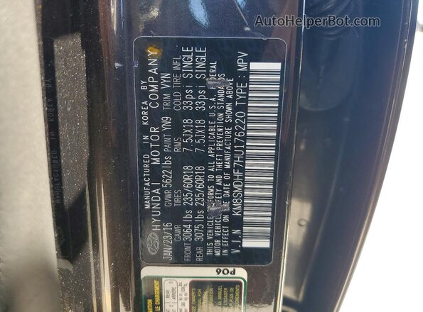 KM8SMDHF7HU176220 2017 HYUNDAI SANTA Brown Vista interior de 360 grados