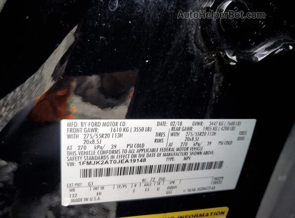 1FMJK2AT0JEA19148 2018 FORD EXPEDITION Black Widok wnętrza 360 stopni