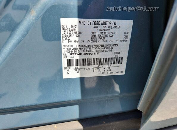 3FTTW8F98NRA11187 2022 FORD MAVERICK Blue Вид наклейки з VIN-кодом
