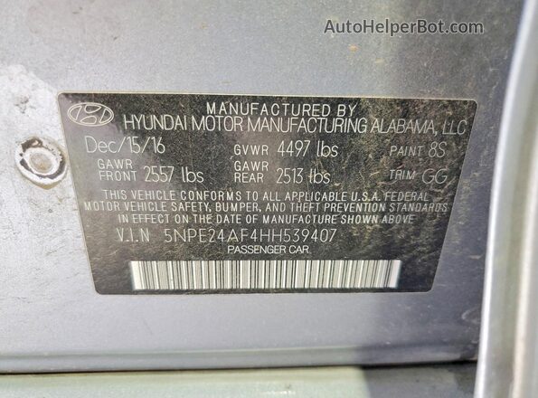 5NPE24AF4HH539407 2017 HYUNDAI SONATA Gray 