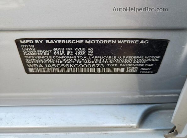 WBAJA5C56KG900673 2019 BMW 5 SERIES Silver 