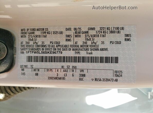 1FTFW5L56SKE96779 2025 FORD F150 White 