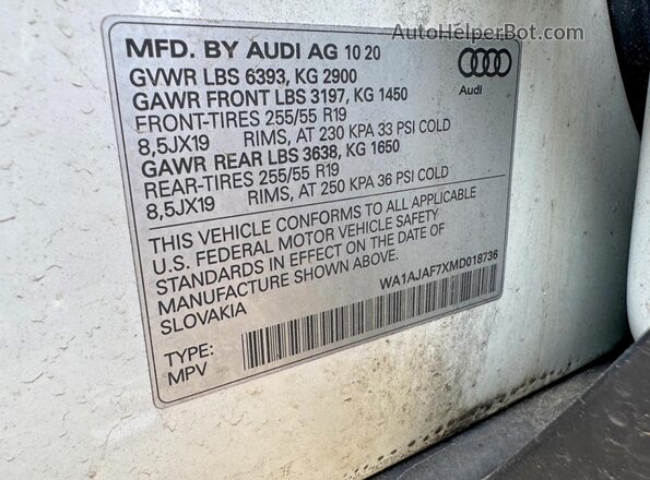 WA1AJAF7XMD018736 2021 AUDI Q7 White 