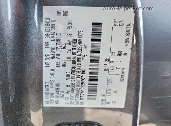 1FTEW1C52MFC71193 2021 FORD F150 Gray Vista de la etiqueta del VIN
