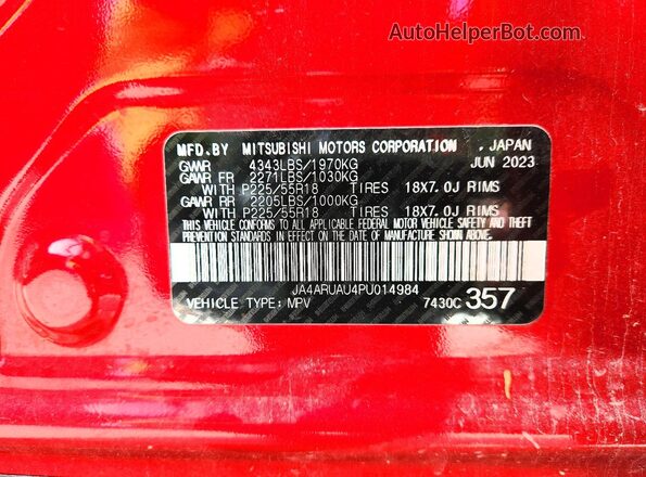 JA4ARUAU4PU014984 2023 MITSUBISHI OUTLANDER Red 