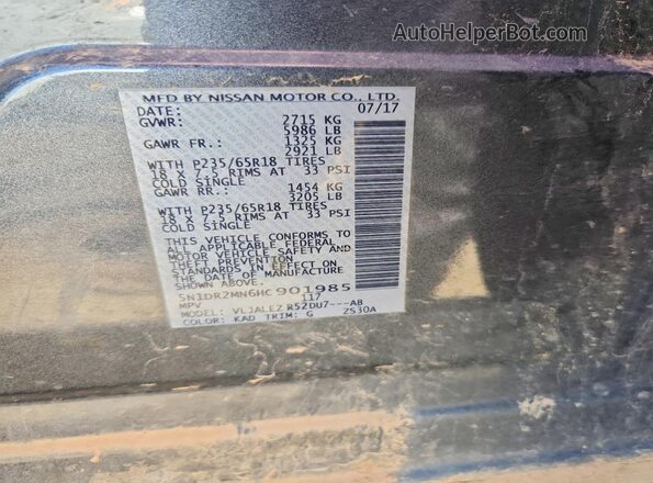 5N1DR2MN6HC901985 2017 NISSAN PATHFINDER Charcoal Widok naklejki z numerem VIN