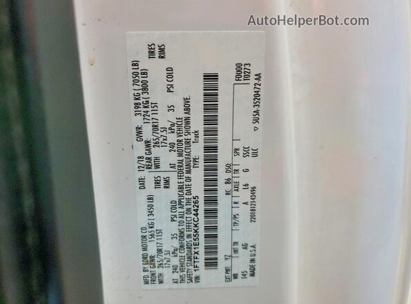 1FTFX1E55KKC44265 2019 FORD F150 White 