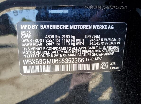 WBX63GM06S5352366 2025 BMW X2 Black VIN կոդի պիտակի տեսք