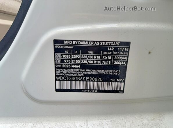 WDCTG4GB6KJ590820 2019 MERCEDES-BENZ GLA-CLASS White 