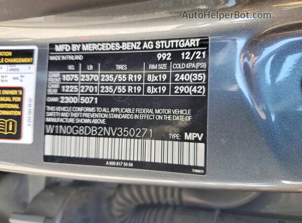 W1N0G8DB2NV350271 2022 MERCEDES-BENZ GLC-CLASS Gray Widok wnętrza 360 stopni