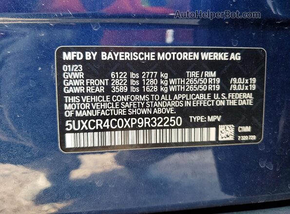 5UXCR4C0XP9R32250 2023 BMW X5 Blue Սալոնի 360 աստիճան տեսք