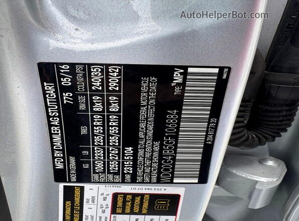 WDC0G4JB5GF106884 2016 MERCEDES-BENZ GLC-CLASS Серебряный 