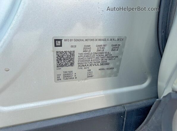 3GNAXJEV5JL383360 2018 CHEVROLET EQUINOX Серебряный Вид задней части салона