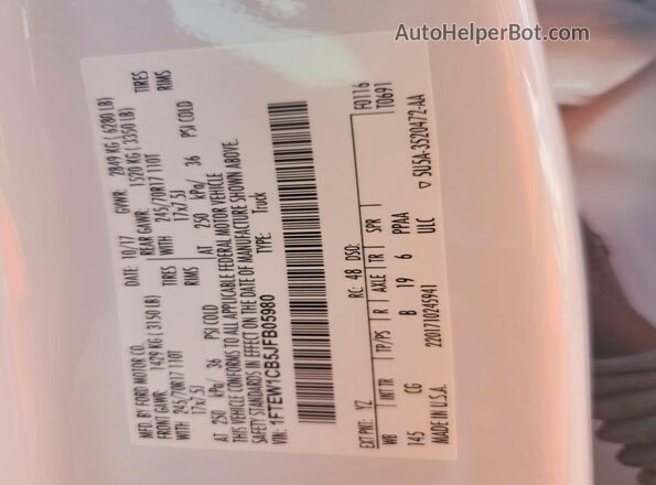 1FTEW1CB5JFB05980 2018 FORD F150 White VIN sticker view