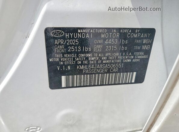 KMHL64JA8SA506551 2025 HYUNDAI SONATA White VIN կոդի պիտակի տեսք