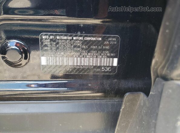 JA4AT4AA3KZ001310 2019 MITSUBISHI ECLIPSE Черный Вид наклейки с VIN-кодом