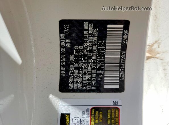 JF1ZNBC14P8751824 2023 TOYOTA GR86 White Widok naklejki z numerem VIN