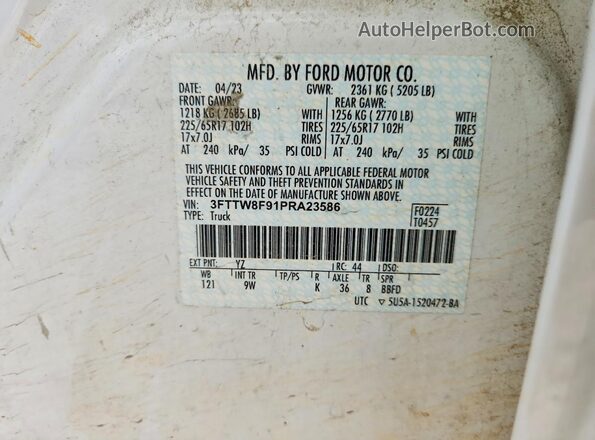3FTTW8F91PRA23586 2023 FORD MAVERICK White Widok naklejki z numerem VIN