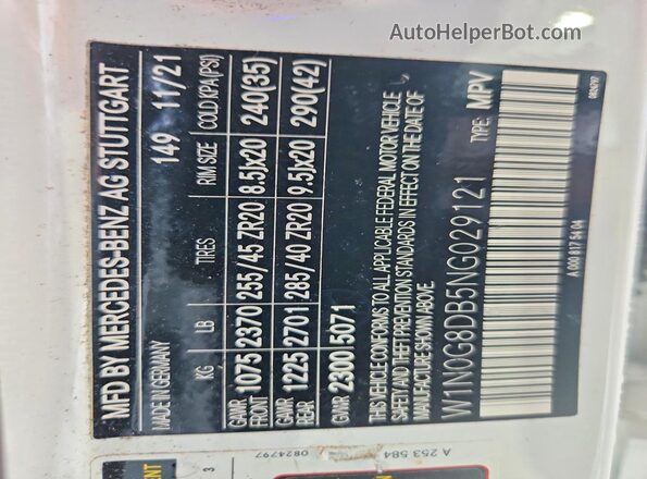 W1N0G8DB5NG029121 2022 MERCEDES-BENZ GLC-CLASS White 