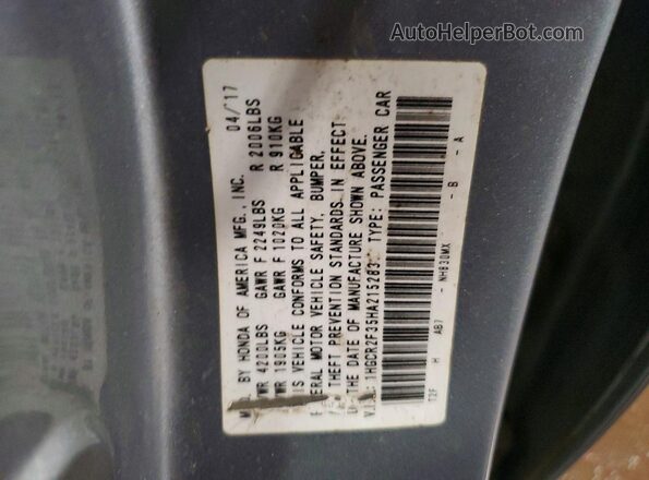 1HGCR2F35HA215283 2017 HONDA ACCORD Серебряный 