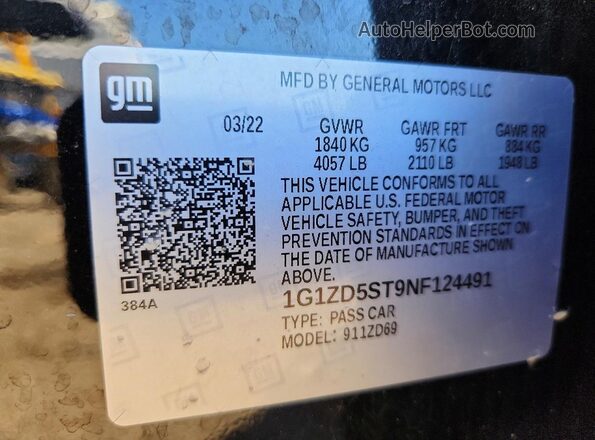 1G1ZD5ST9NF124491 2022 CHEVROLET MALIBU Black 