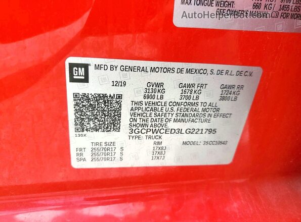 3GCPWCED3LG221795 2020 CHEVROLET SILVERADO Red Вид наклейки з VIN-кодом