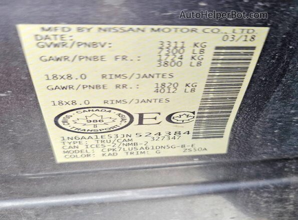 1N6AA1E53JN524384 2018 NISSAN TITAN Charcoal 