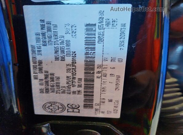 1FTFW1EGXJFB91624 2018 FORD F150 Black VIN sticker view