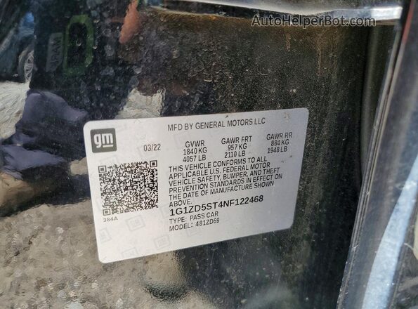 1G1ZD5ST4NF122468 2022 CHEVROLET MALIBU Черный Вид наклейки с VIN-кодом