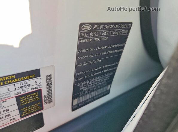 SALWR2PF6GA592930 2016 LAND ROVER RANGE ROVER White 