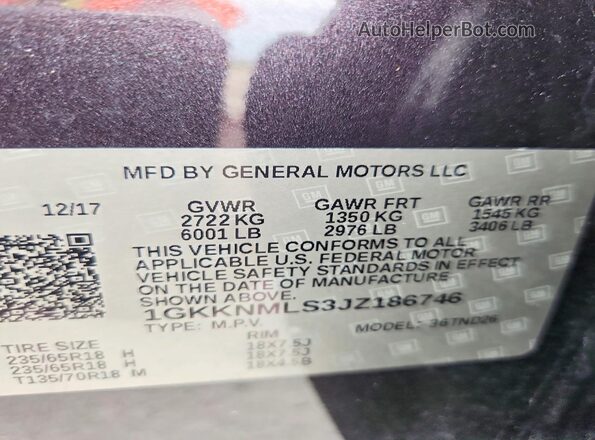 1GKKNMLS3JZ186746 2018 GMC ACADIA Gray Սալոնի 360 աստիճան տեսք