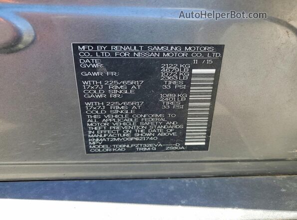 KNMAT2MV0GP621740 2016 NISSAN ROGUE Gray VIN sticker view