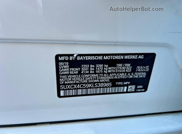 5UXCX4C59KLS38985 2019 BMW X7 White Հետևի նստատեղերի տեսք