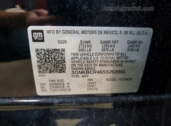 3GNKBCR46SS202001 2025 CHEVROLET BLAZER Black Панорамний вид салону 360°