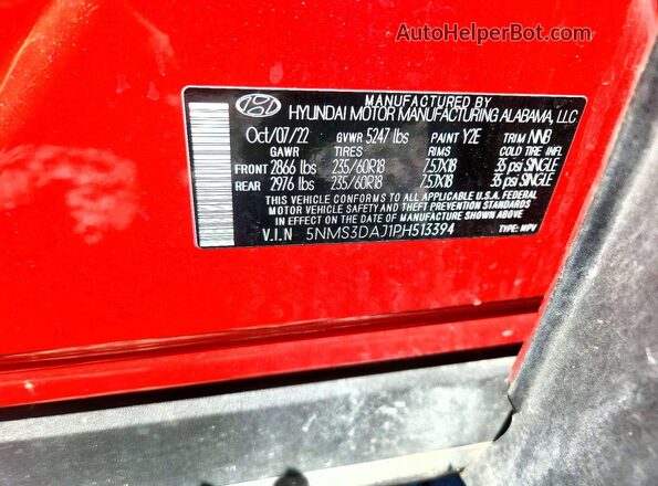 5NMS3DAJ1PH513394 2023 HYUNDAI SANTA Red Vista interior de 360 grados