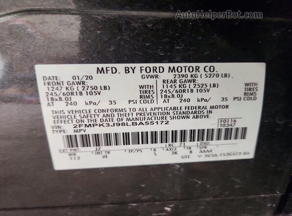 2FMPK3J98LBA55172 2020 FORD EDGE Серый 