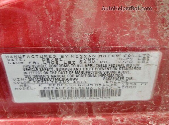 3N1CN8EV7ML866999 2021 NISSAN VERSA Red 