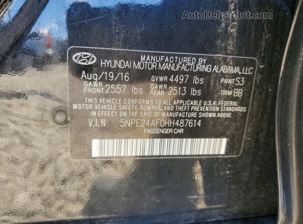5NPE24AF0HH487614 2017 HYUNDAI SONATA Black 