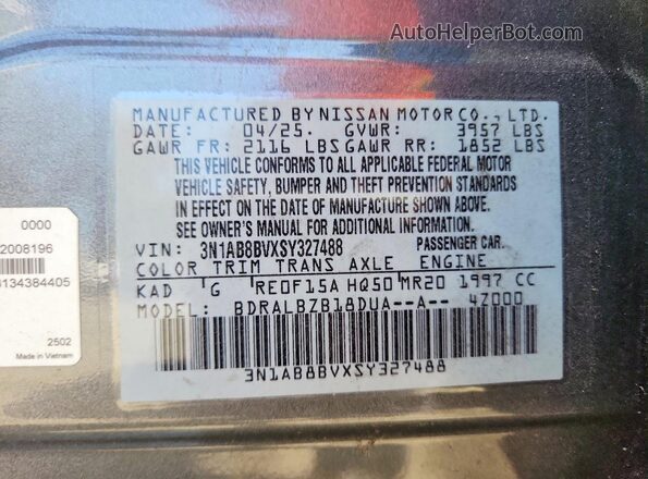 3N1AB8BVXSY327488 2025 NISSAN SENTRA Gray Widok naklejki z numerem VIN